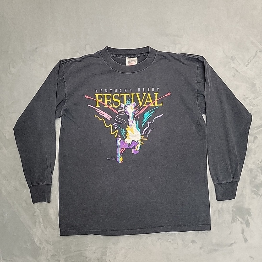 VTG Oneita Kentucky Derby Festival Shirt Mens XL Black 1991 Graphic Made In USA‎
